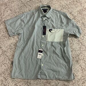 light blue plaid button up shirt. Men’s size small.